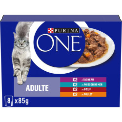 PURINA ONE - Effilés en Sauce - Adulte - Agneau, Poisson de mer, boeuf et Poulet