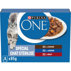 PURINA ONE - Spécial Chat Stérilisé - Effilés en Sauce : Canard, Sardine et Bœuf