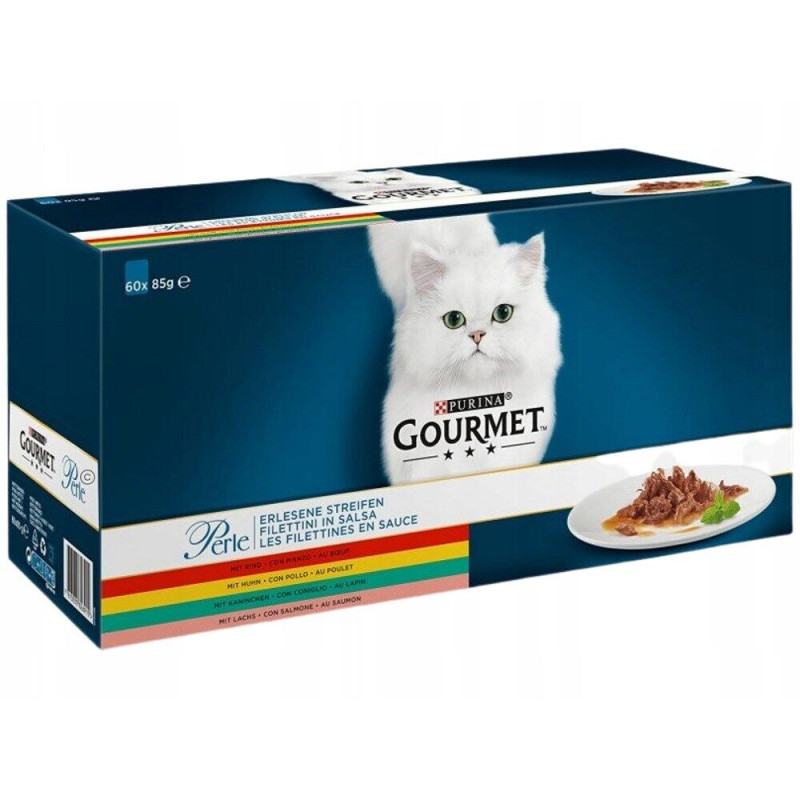 Purina GOURMET Les Filettines en Sauce : Bœuf, Poulet, Lapin et Saumon Faunelia