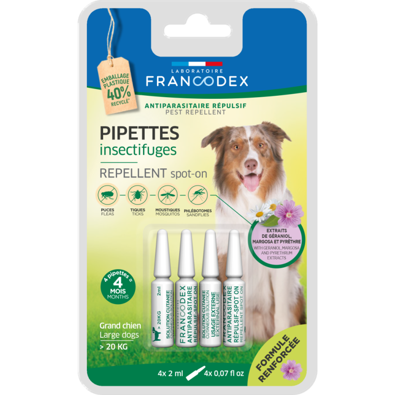 Francodex Pipettes Insectifuges - Chien +de20kg Faunelia