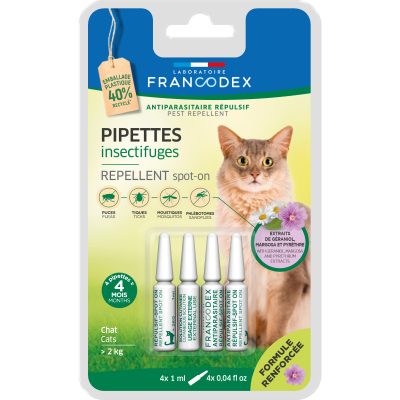 Francodex Pipettes antiparasitaires répulsives - Chat Faunelia