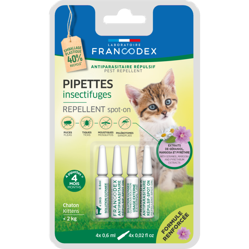 Francodex Pipettes antiparasitaires répulsives - Chaton Faunelia