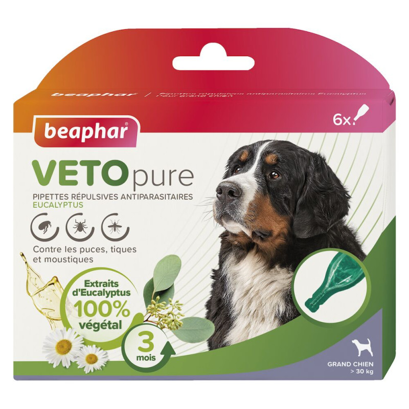 Beaphar VETOPURE - Pipettes répulsives antiparasitaires - Eucalyptus - Chien +de 30kg Faunelia