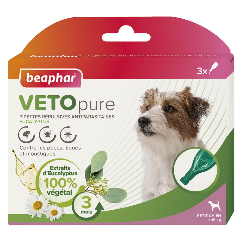 Beaphar VETOpure - Pipettes répulsives antiparasitaires à l'Eucalyptus - Chien -de15kg Faunelia