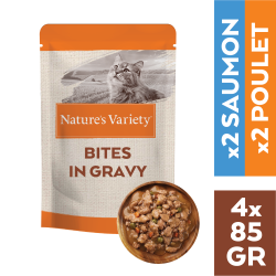 Nature's Variety Bouchée en sauce - Chat - Flowpack - 2 Poulets + 2 Saumons Faunelia