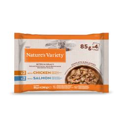 Nature's Variety Bouchée en sauce - Chat - Flowpack - 2 Poulets + 2 Saumons Faunelia