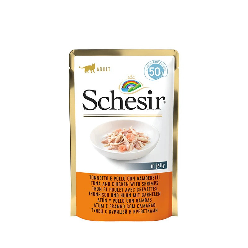 SCHESIR Sachet fraicheur - Chat - En gelée - Thon & poulet aux crevettes Faunelia