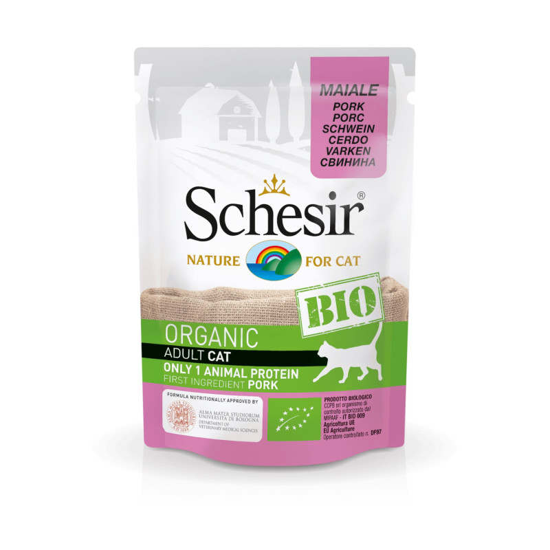 SCHESIR Sachet fraicheur pour chat - Paté BIO - Porc Faunelia