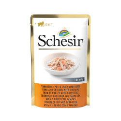 SCHESIR Sachet fraicheur pour chat - En gelée - Thon avec Crevettes Faunelia