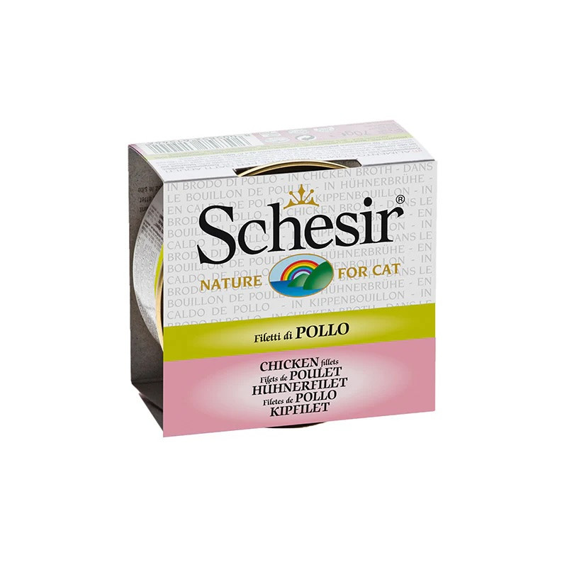 SCHESIR Dans le bouillon de cuisson pour chat - Boite - Filets de poulet Faunelia