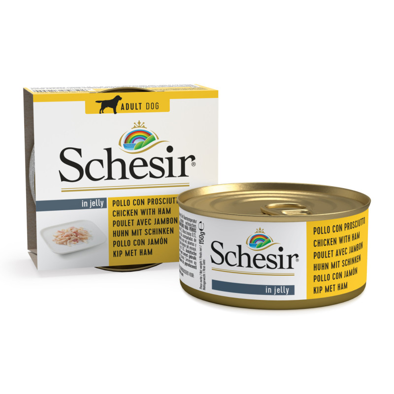 SCHESIR Paté en en gelée pour chien - Boite - Filets de poulet avec jambon Faunelia