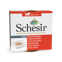 SCHESIR Paté en en gelée pour chien - Boite - Filets de poulet avec bœuf Faunelia