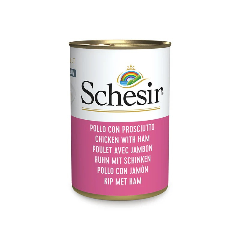 SCHESIR Paté en gelée pour chat - Boite - Filets de poulet avec jambon Faunelia