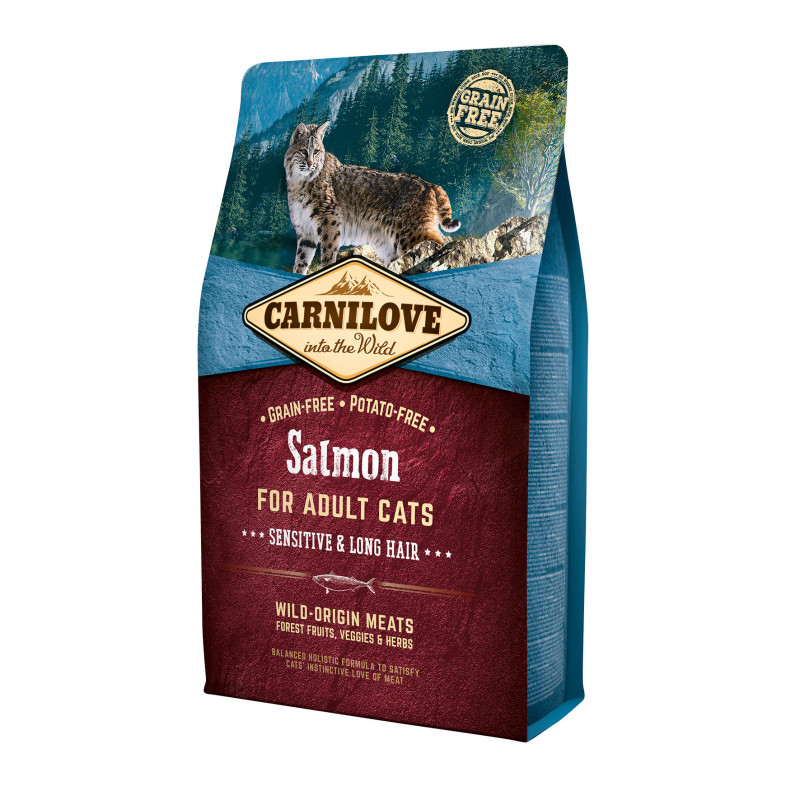 Carnilove Croquettes - Chat - Adulte - Poils longs - Sensibilité digestive - Saumon Faunelia