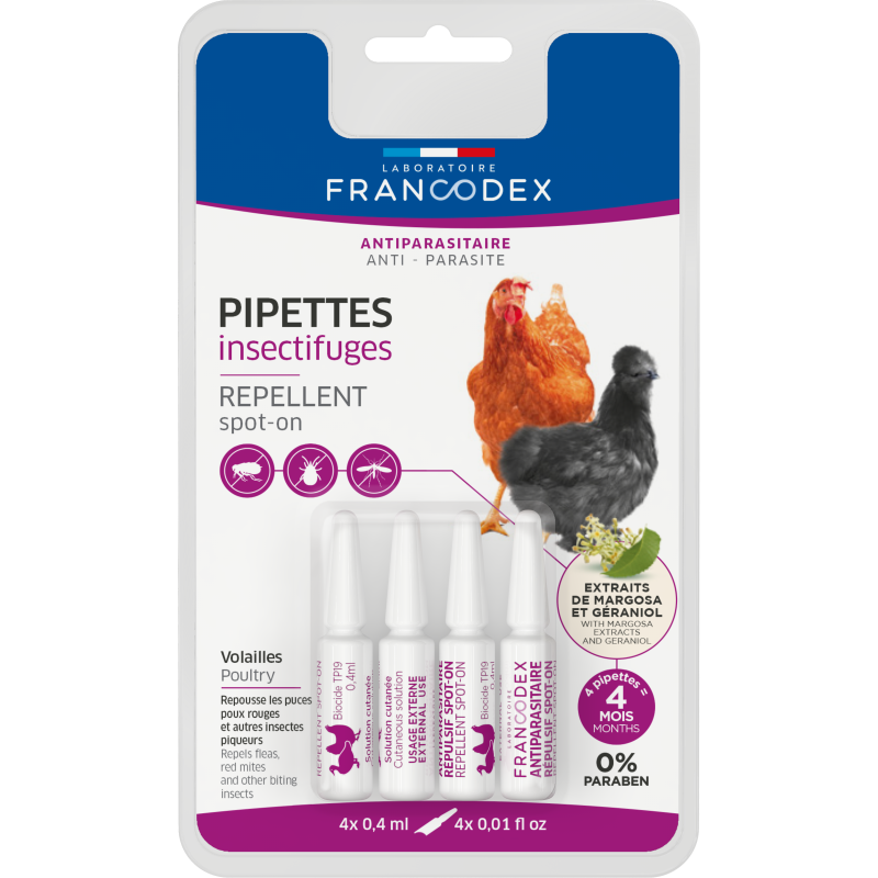 Francodex Pipettes insectifuges - Poules, oies & canards Faunelia