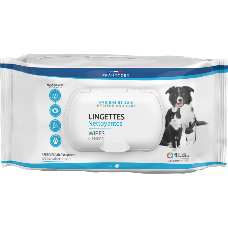 Francodex Lingettes Nettoyantes Multi-Usages - Chien, Chat & rongeur Faunelia