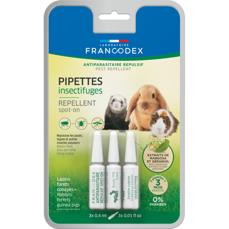 Francodex Pipettes Insectifuges - Pour lapins, furets et cobayes Faunelia