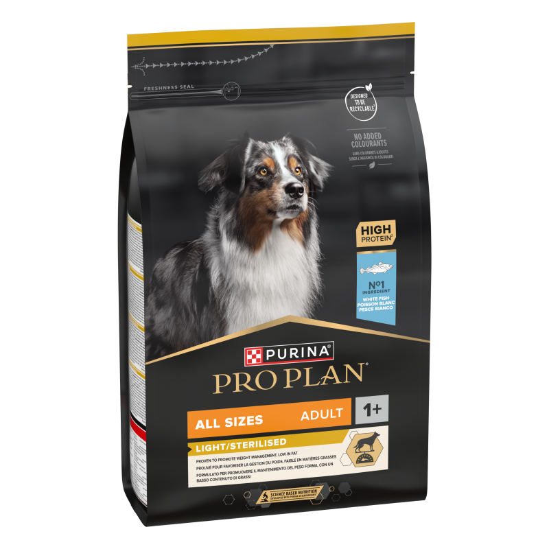 Purina Pro Plan - Croquettes - Chien, Adulte, Stérilisé - Toutes tailles - Light - Poisson Faunelia