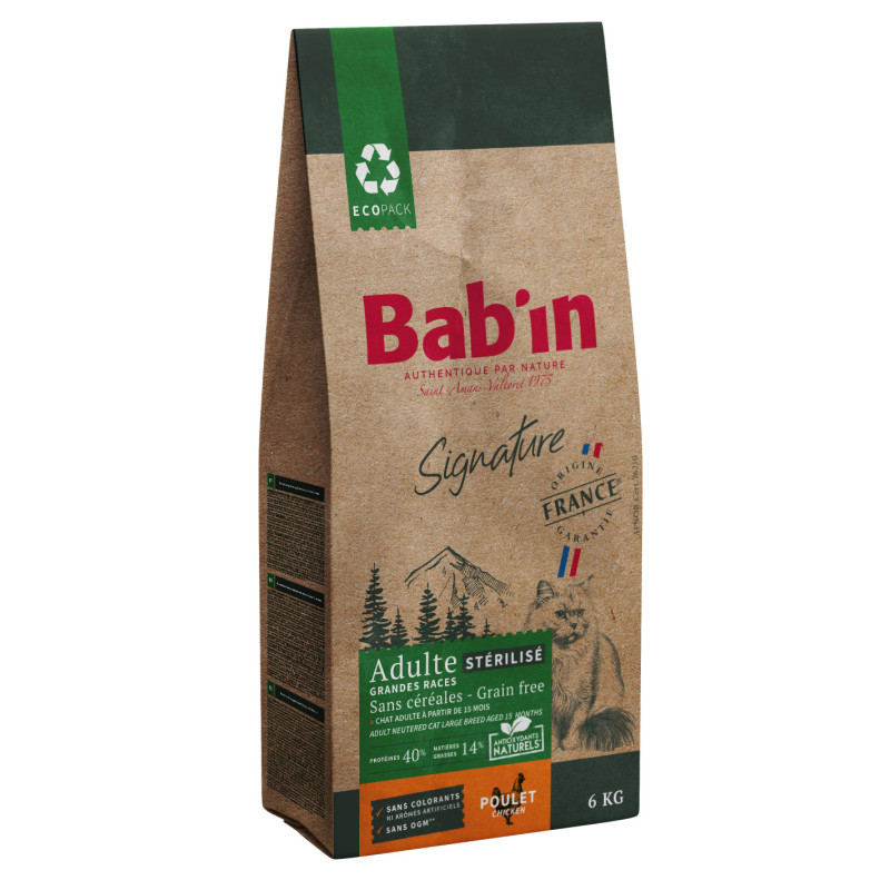 BAB'IN Bab'in Signature - Croquettes - Chat,Adulte, Grandes Races - Sans céréales - Poulet Faunelia