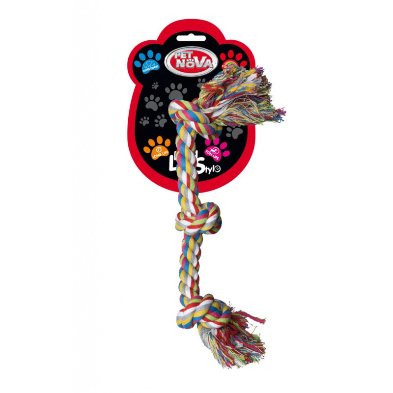 PET NOVA Corde traissée en coton multicolore - 3 noeuds Faunelia