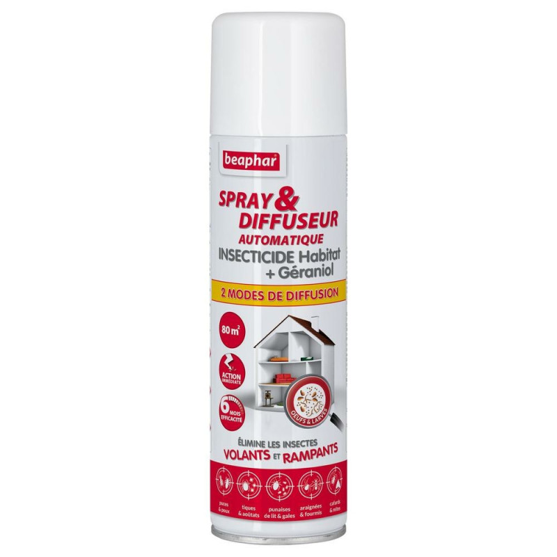 Beaphar Spray & Diffuseur automatique insecticide Habitat + Géraniol Faunelia