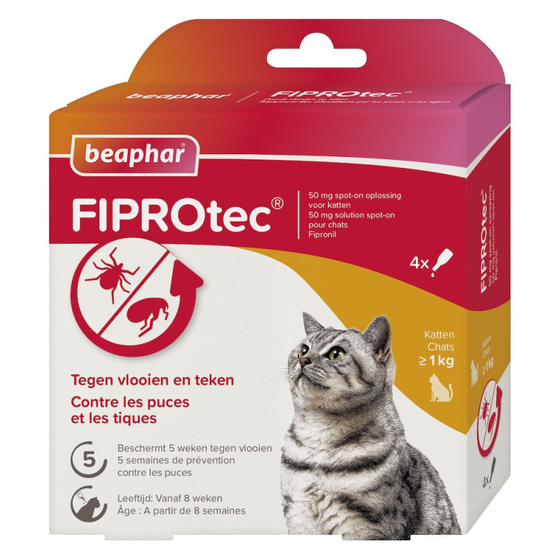 Beaphar FIPROtec - Solution spot-on - Chat +de 1kg Faunelia